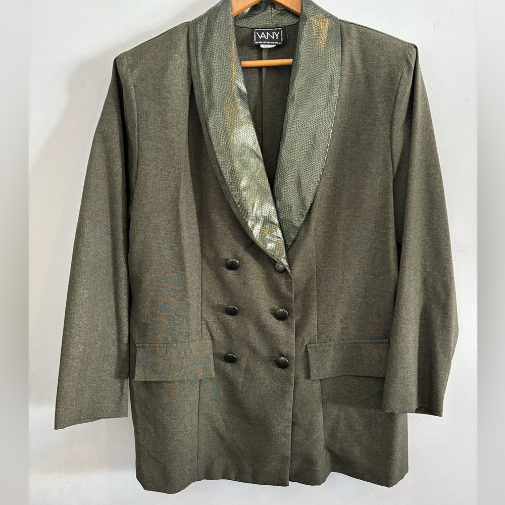 VANY Vintage Button Up Blaze Faux Snakeskin Collar Size 16W - Green